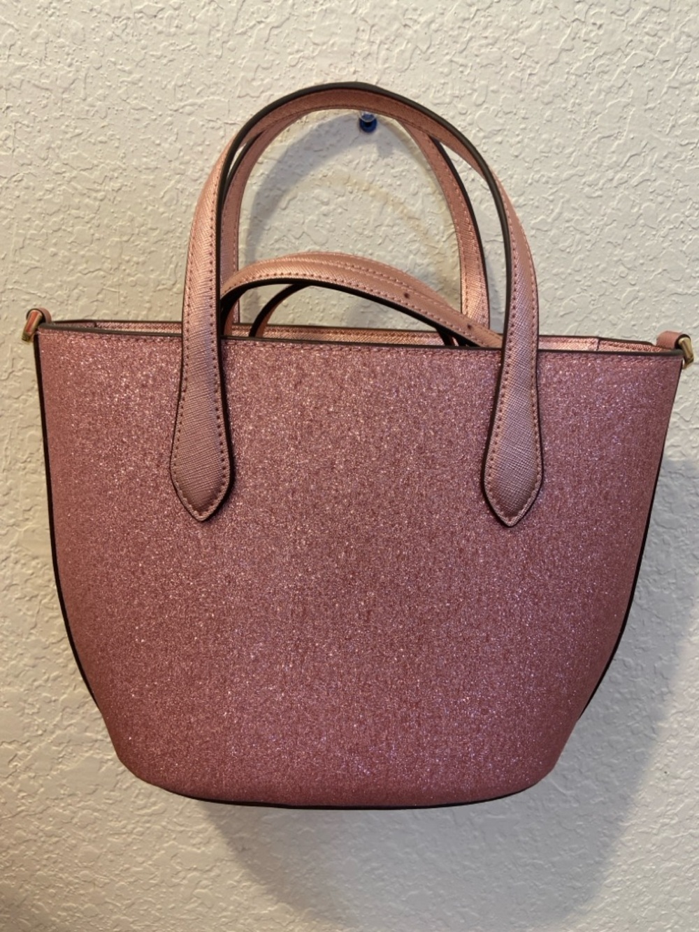 KATE SPADE Pink Glitter Small Tote Purse with Shoulder Strap New without Tags - Picture 6 of 16